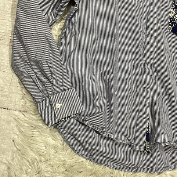 Anthropologie HD in Paris Striped Floral Pocket Detail Button Front Top - Picture 6 of 10
